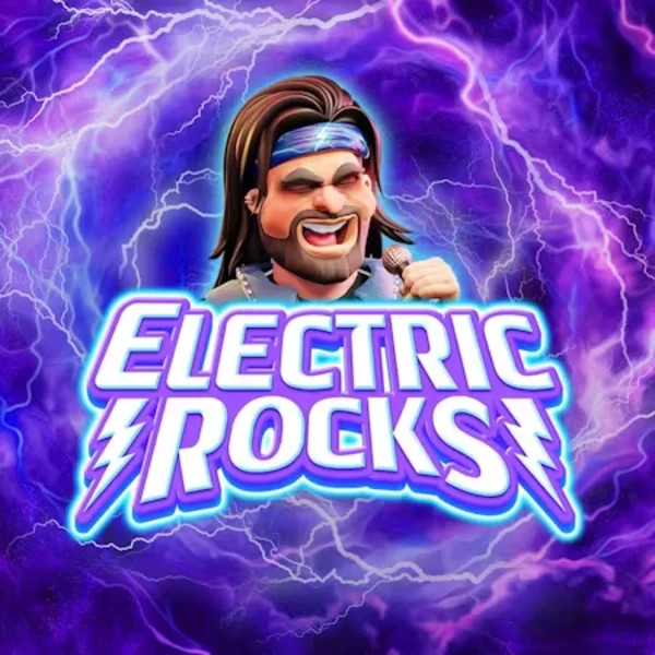 Electric Rocks slot logo by Inspired Gaming at Rocket Riches Casino
